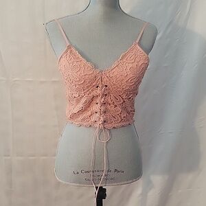 Romwe Women's Pink Lace Corset Top, Size: M